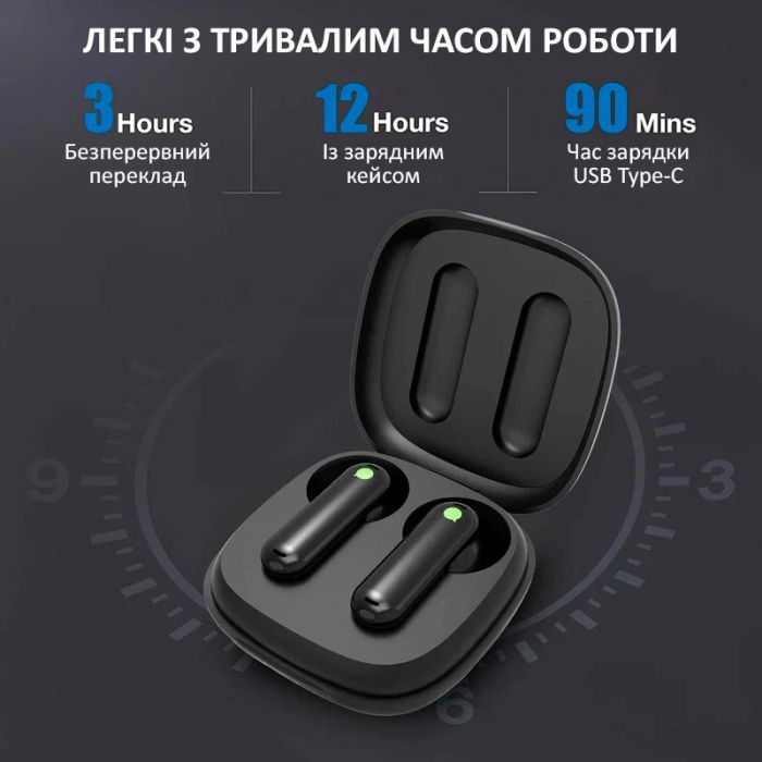 Наушники переводчик Timekettle WT2 Edge, AI двусторонний синхронный перевод, 42 языка, онлайн Black