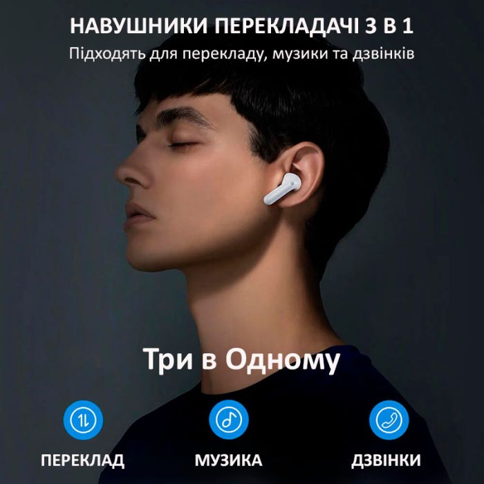Наушники переводчик Timekettle M3 синхронный перевод, музыка, звонки, 42 языка, онлайн White