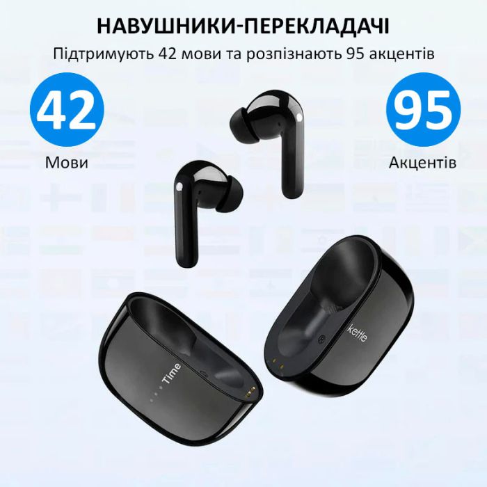 Наушники переводчик Timekettle M3 синхронный перевод, музыка, звонки, 42 языка, офлайн + онлайн Black